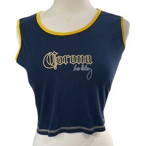 Corona Embroidered Corona Los Canos Cropped Tank Top SZ L Navy Yellow